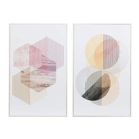 Set of 2 White Wood Contemporary Wall Art 20", 32"